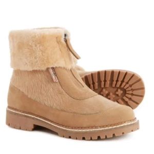 Oscar Katia front zip Leather Fur Shearling Apres Ski boots 38 7.5M🎿 Italy 🇮🇹